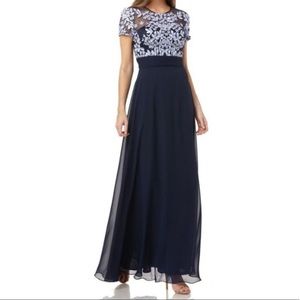 JS Collections Leaf Embroidered Illusion Bodice Gown